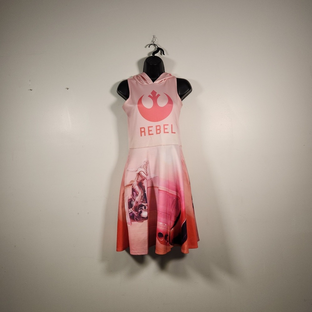 WELOVEFINE by Goldie STAR WARS Hoodie Fit & Flare Dress Junior M Pink Orange AOG